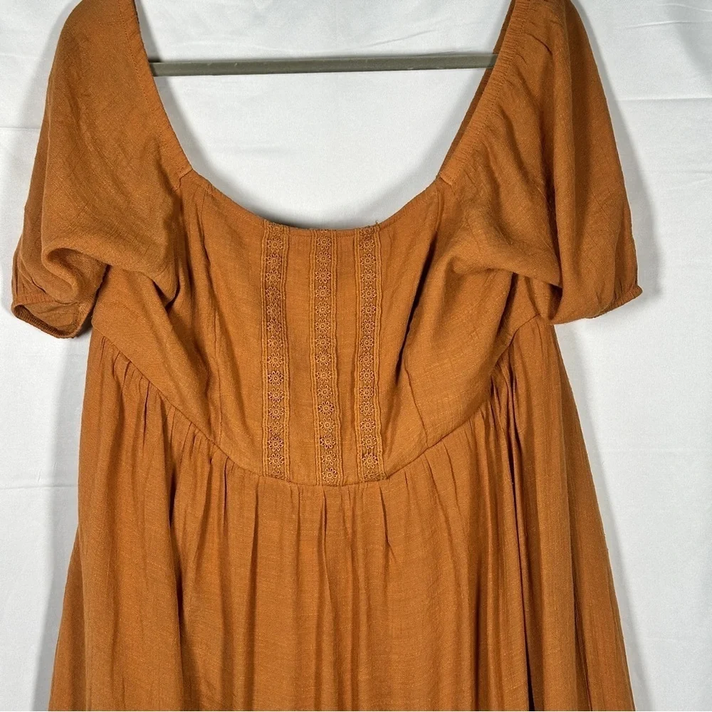 J.Gee Rust Boho Maxi Dress Puff Sleeve Smocked Back Tiered Empire Waist M - Picture 3 of 9